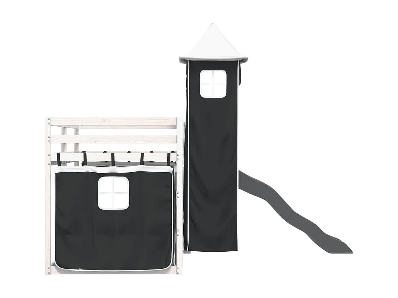 Lit superposé sans matelas avec toboggan blanc noir 90x190 cm