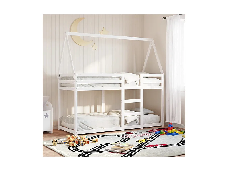 Lit superposé sans matelas blanc 80x200 cm bois de pin massif