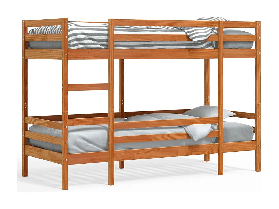 Litera de madera maciza de pino marrón cera 90x190 cm