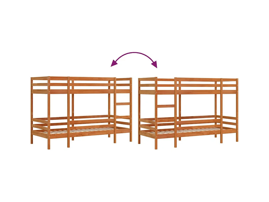 Letto a Castello Marrone Cera 90x190 cm in Legno di Pino