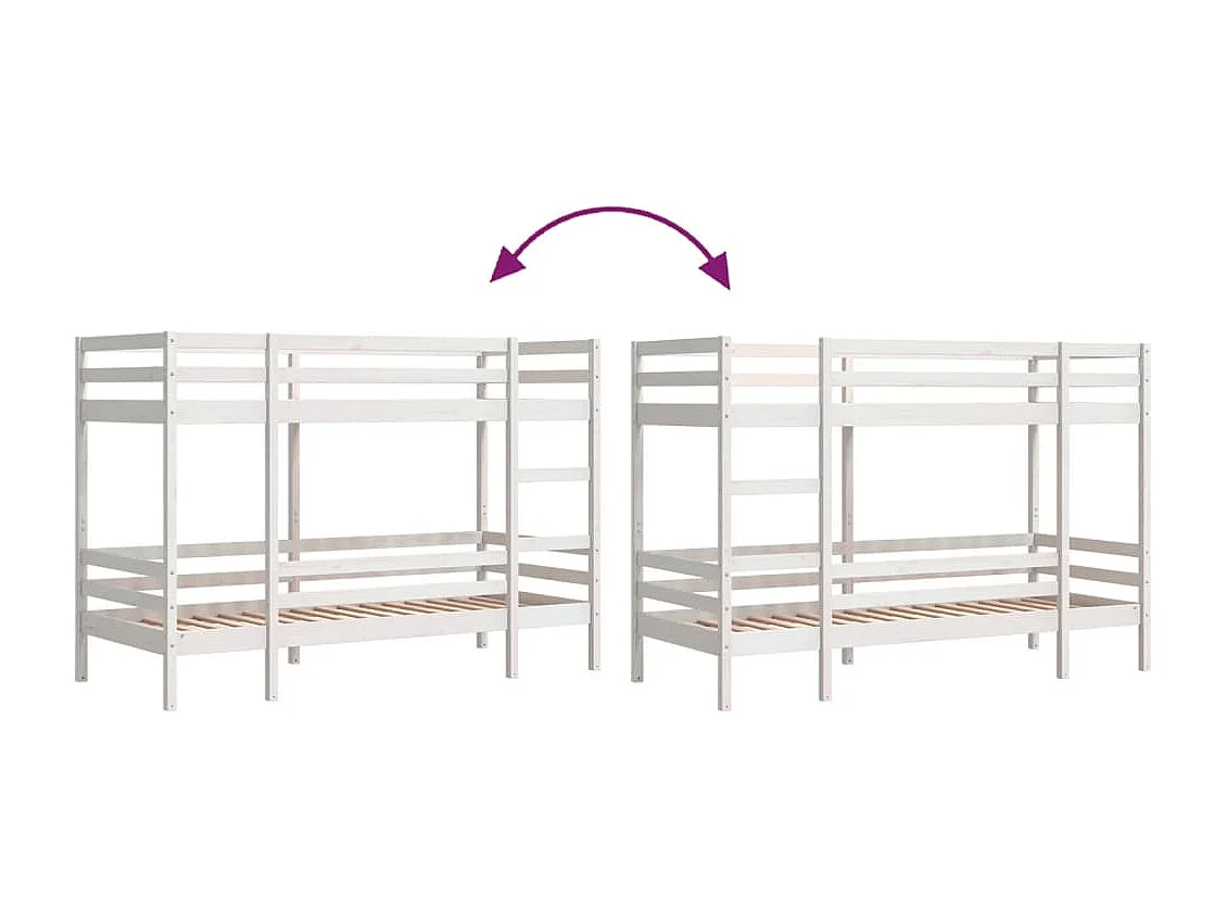 Lit superposé sans matelas blanc 90x200 cm bois de pin massif