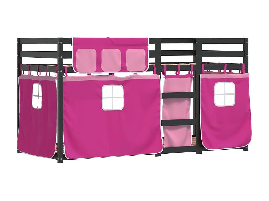 Stapelbed met gordijnen 90x190 cm grenenhout roze