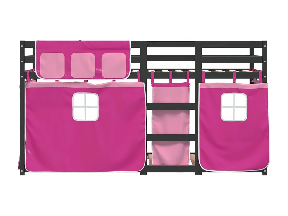 Stapelbed met gordijnen 90x190 cm grenenhout roze