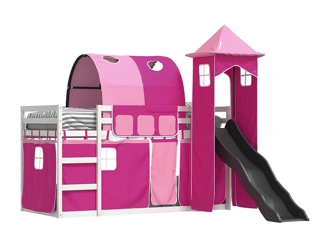 Lit superposé sans matelas avec toboggan et rideaux 90x190 cm