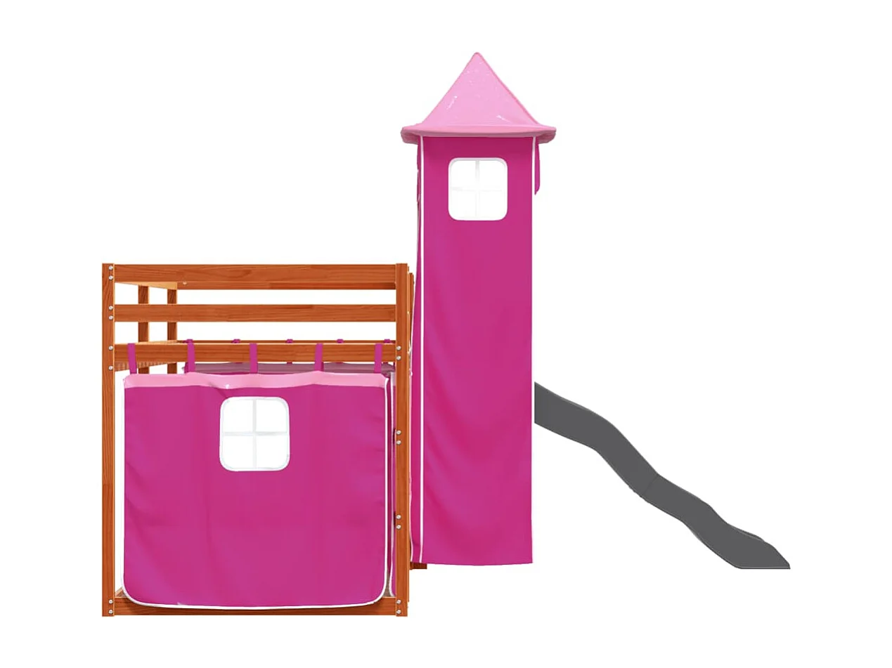 Lit superposé sans matelas avec toboggan et rideaux 90x200 cm