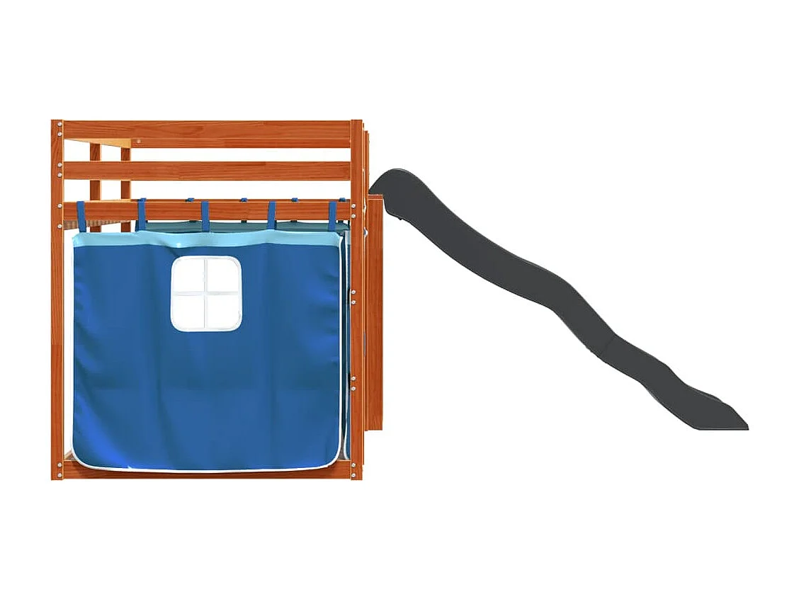 Lit superposé sans matelas avec toboggan et rideaux 90x200 cm