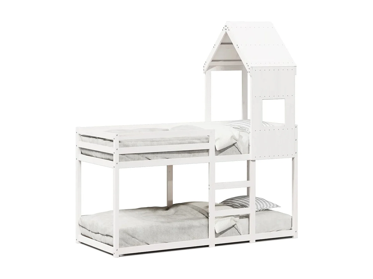 Letto a Castello con Tetto Bianco 75x190 cm Legno Massello Pino