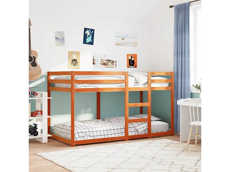 Letto a Castello Marrone Cera 90x190 cm in Legno di Pino