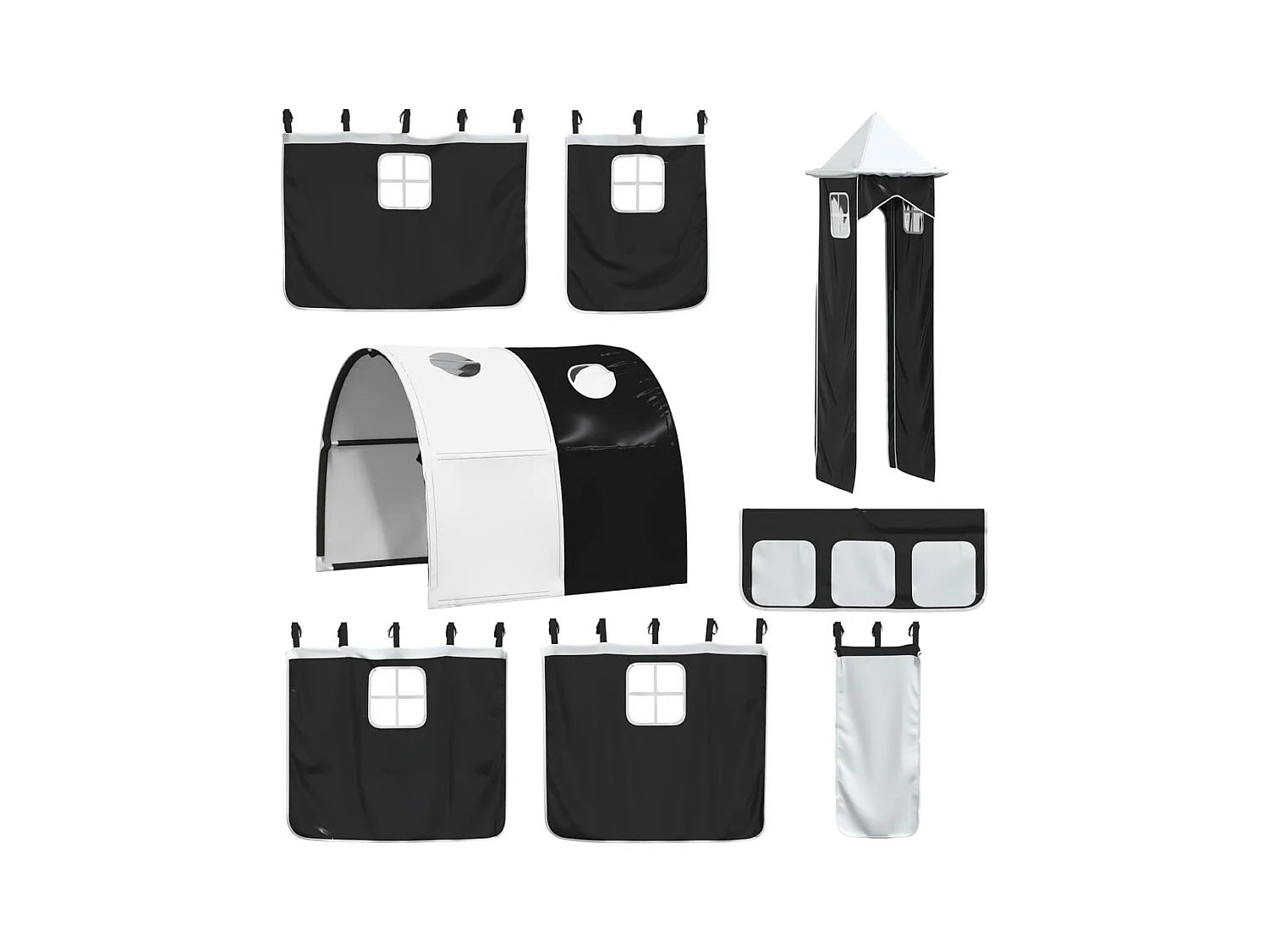 Letto a Castello con Scivolo e Tende Bianco e Nero 80x200 cm