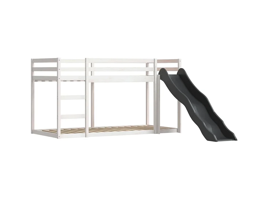 Letto a Castello con Scivolo e Tende Bianco e Nero 80x200 cm