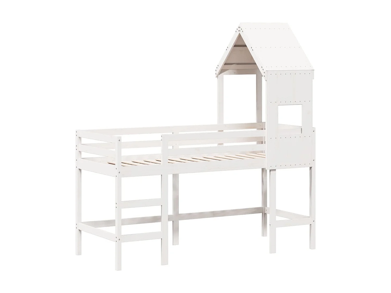 Letto Soppalco con Scala e Tetto Bianco 90x190 cm Massello Pino