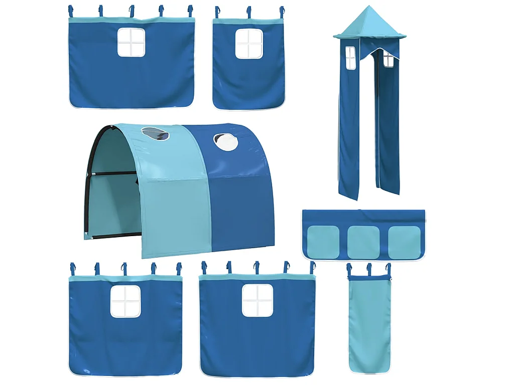 Letto a Castello con Scivolo e Tende Blu 80x200 cm