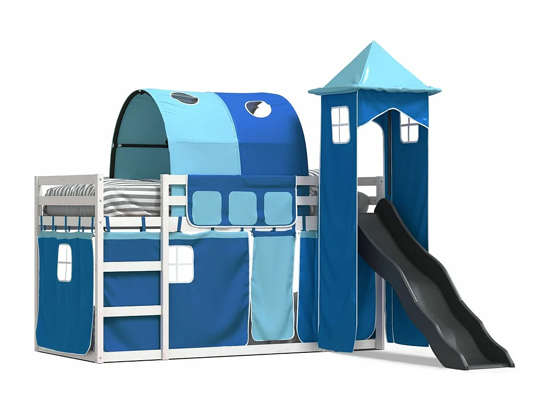 Lit superposé sans matelas avec toboggan et rideaux 80x200 cm