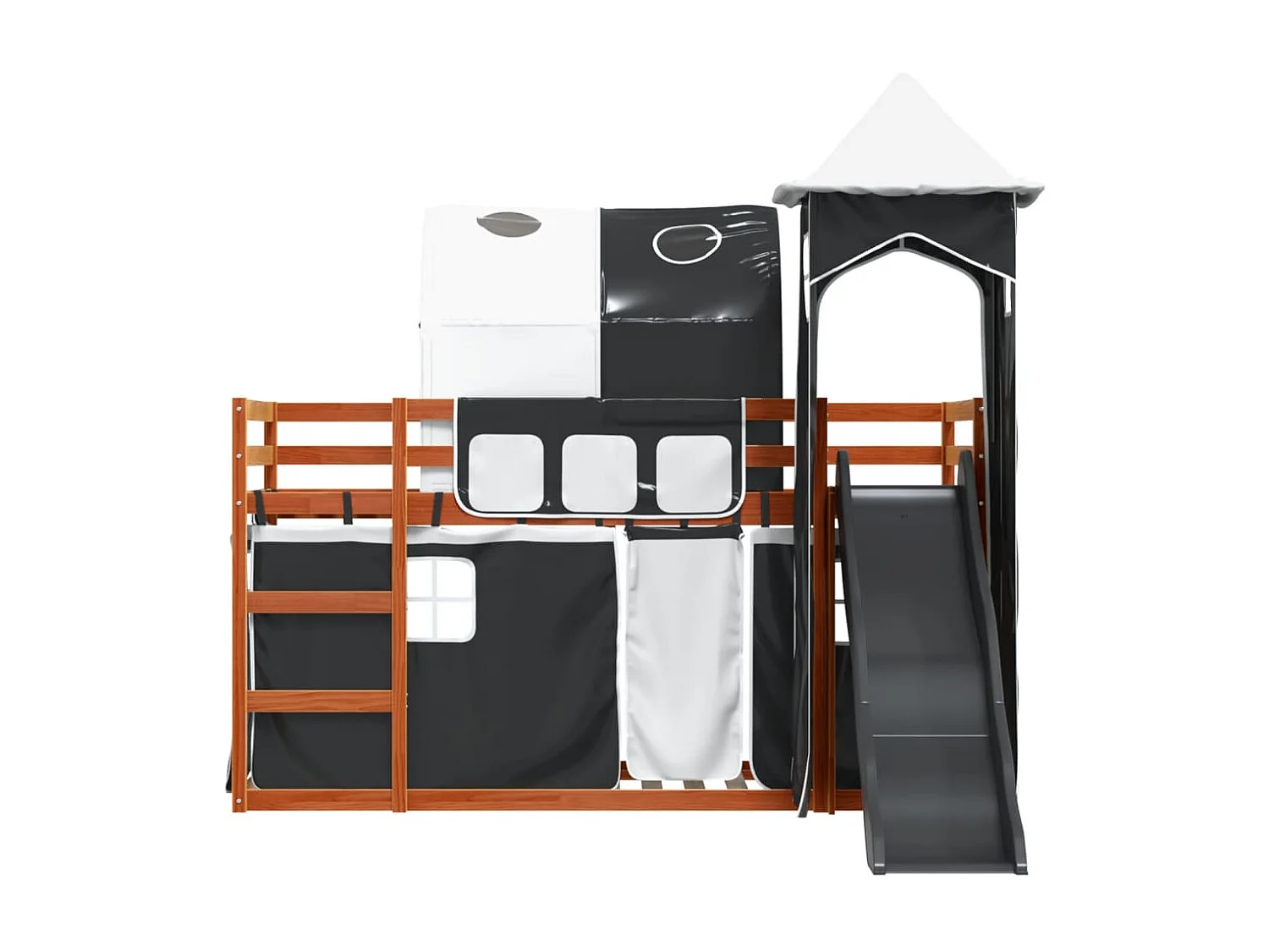 Beliche com escorrega e cortinas 90x190 cm branco e preto