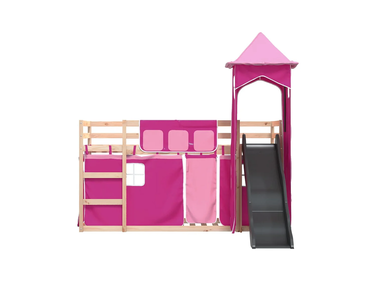 Etagenbett mit Rutsche und Gardinen Rosa 90x200 cm