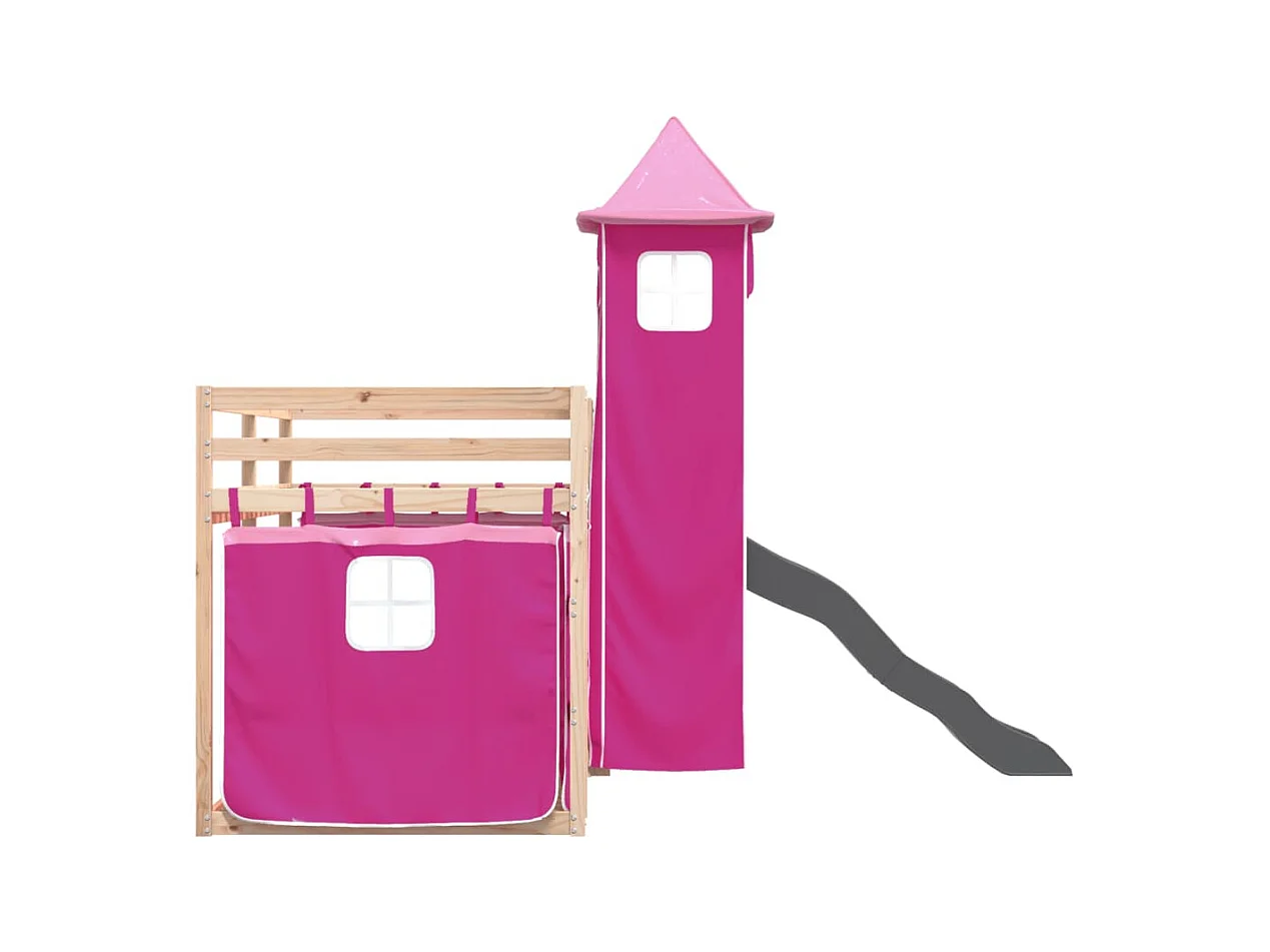 Etagenbett mit Rutsche und Gardinen Rosa 90x200 cm