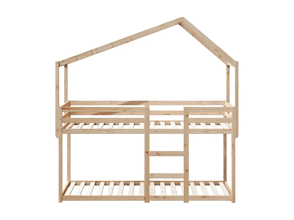 Letto a Castello con Tetto 75x190 cm in Legno Massello di Pino