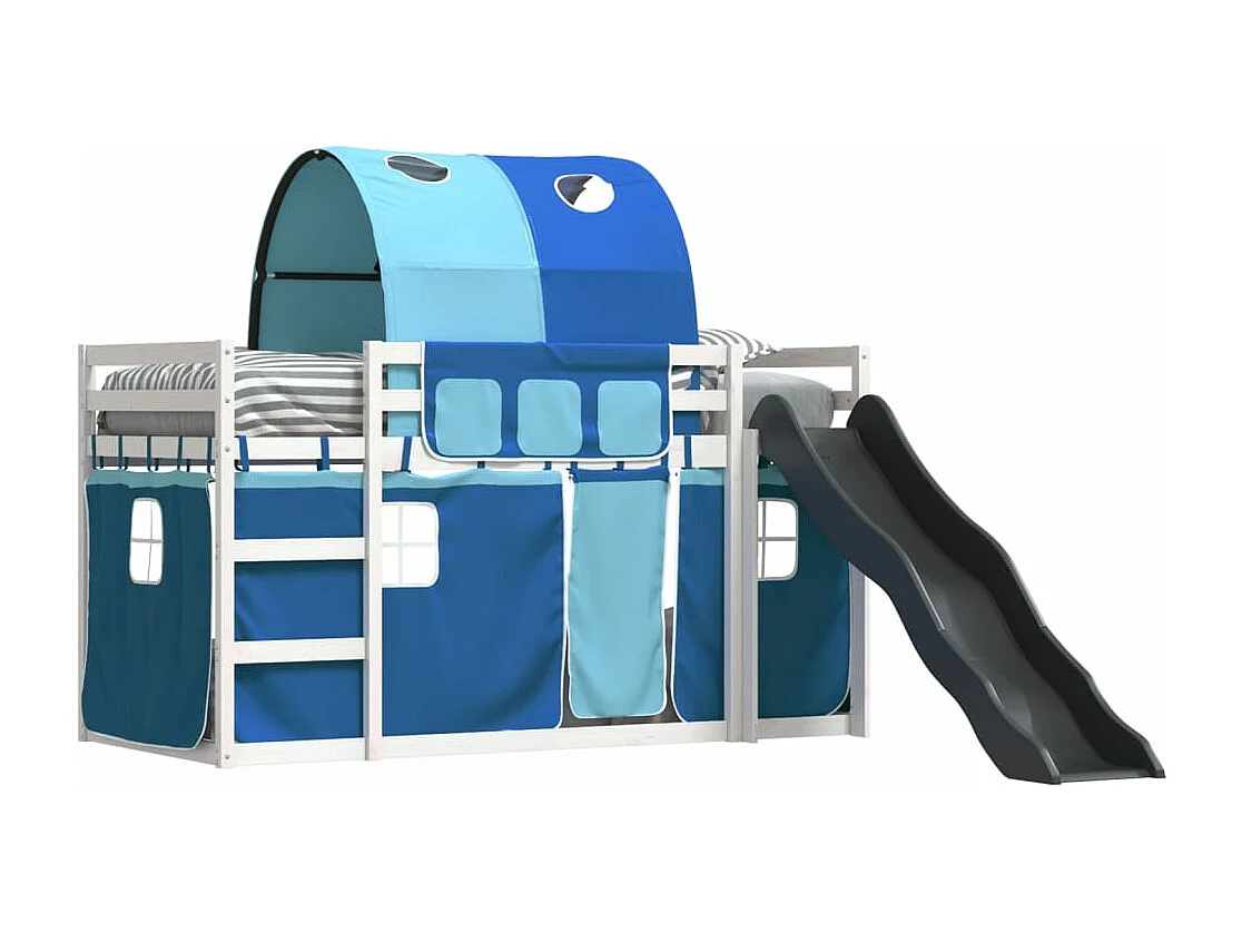 Lit superposé sans matelas avec toboggan et rideaux 90x190 cm