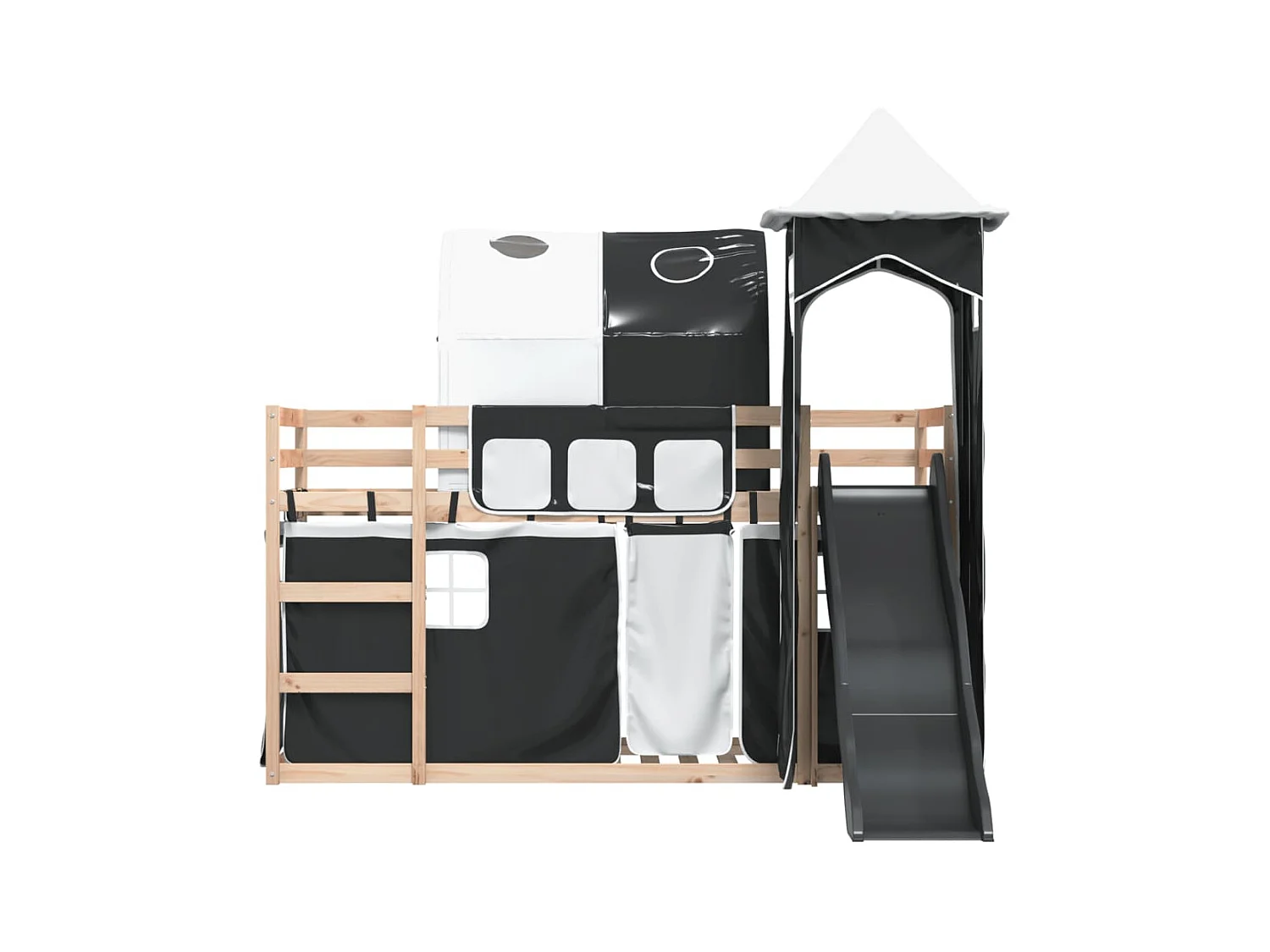 Lit superposé sans matelas avec toboggan blanc noir 90x190 cm
