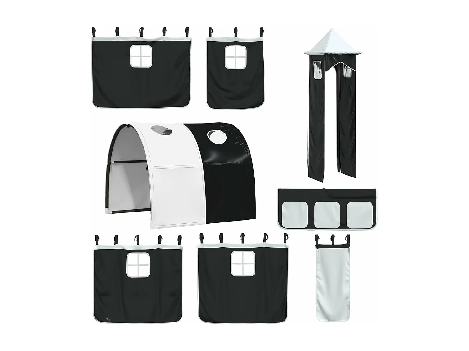 Lit superposé sans matelas avec toboggan blanc noir 90x190 cm