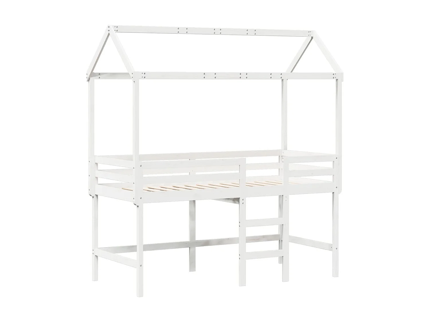 Lit superposé avec échelle et toit sans matelas blanc 90x200 cm