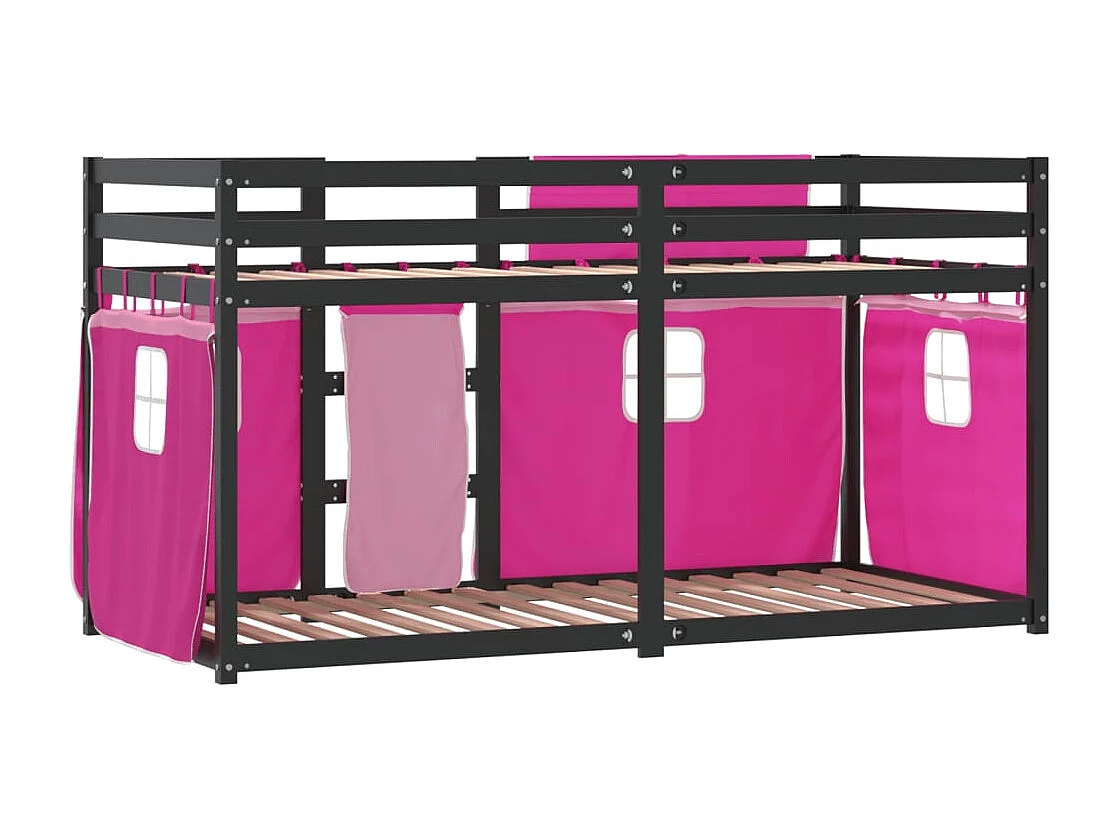 Beliche com cortinas 90x200 cm madeira de pinho maciça rosa