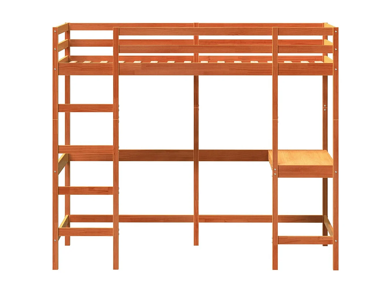 Hochbett mit Schreibtisch Wachsbraun 100x200 cm Massivholz