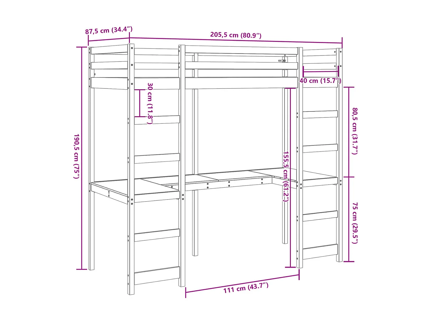 Giroletto Soppalco senza Materasso Marrone Cera 80x200cm Pino