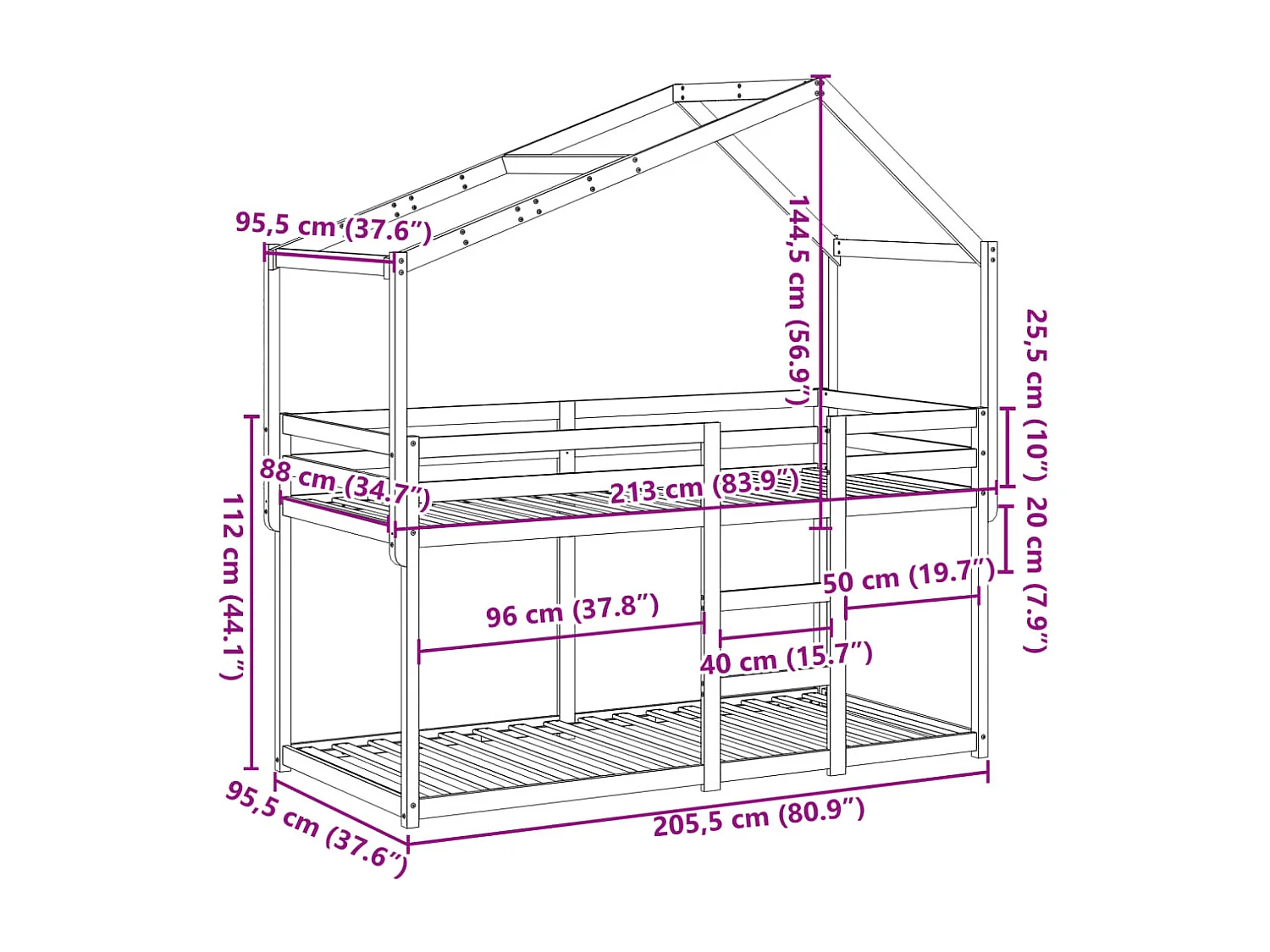 Lit superposé sans matelas cire marron 90x200 cm pin massif
