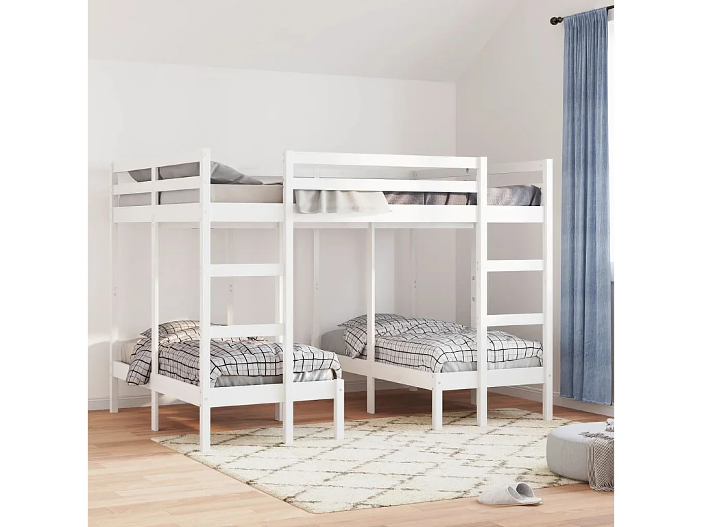 Lit superposé triple blanc 140x200/70x140 cm bois de pin massif
