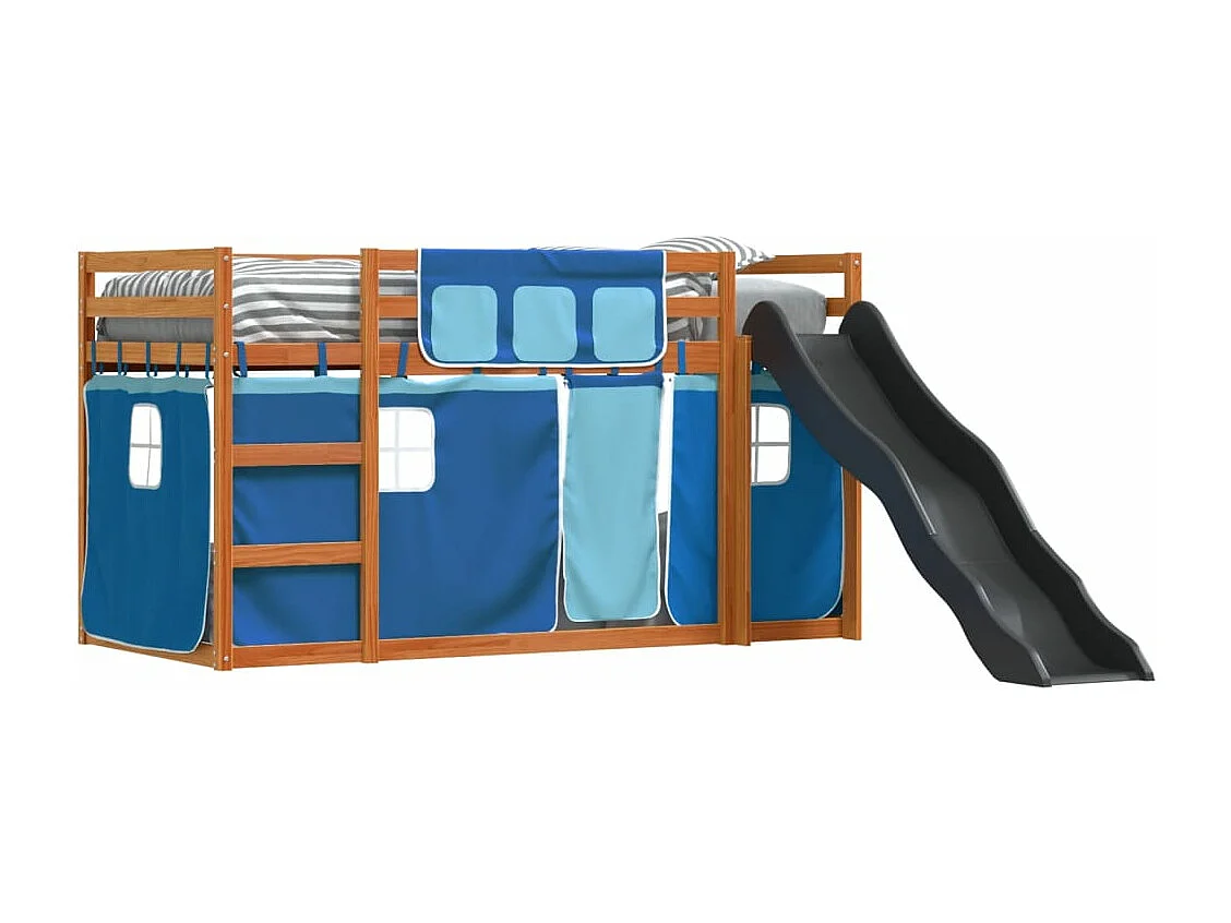 Lit superposé sans matelas avec toboggan et rideaux 90x190 cm