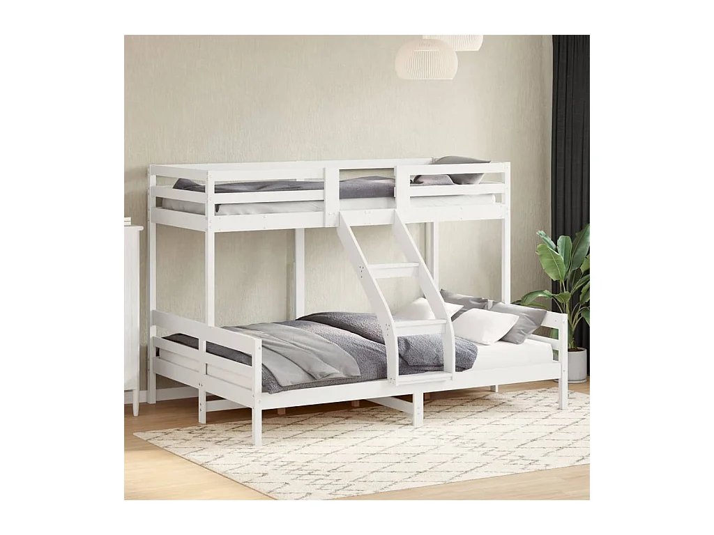 Lit superposé sans matelas 90x200/140x200 cm blanc bois massif