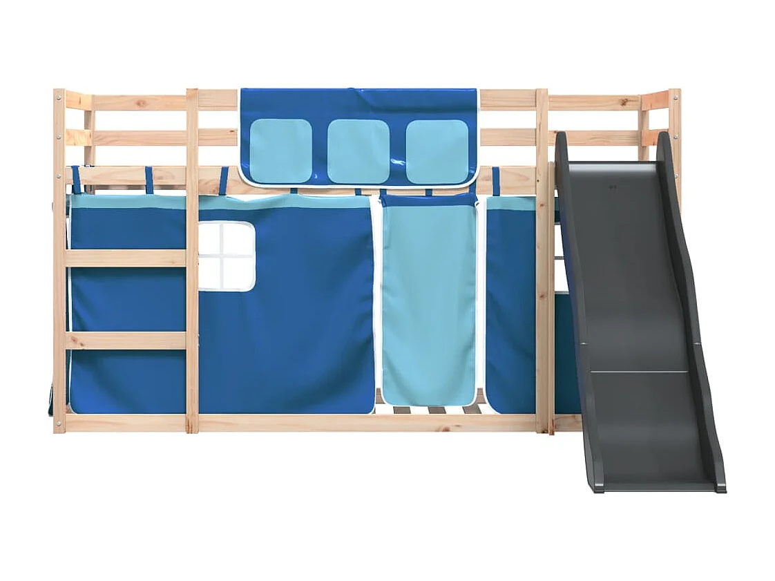 Lit superposé sans matelas avec toboggan et rideaux 90x200 cm