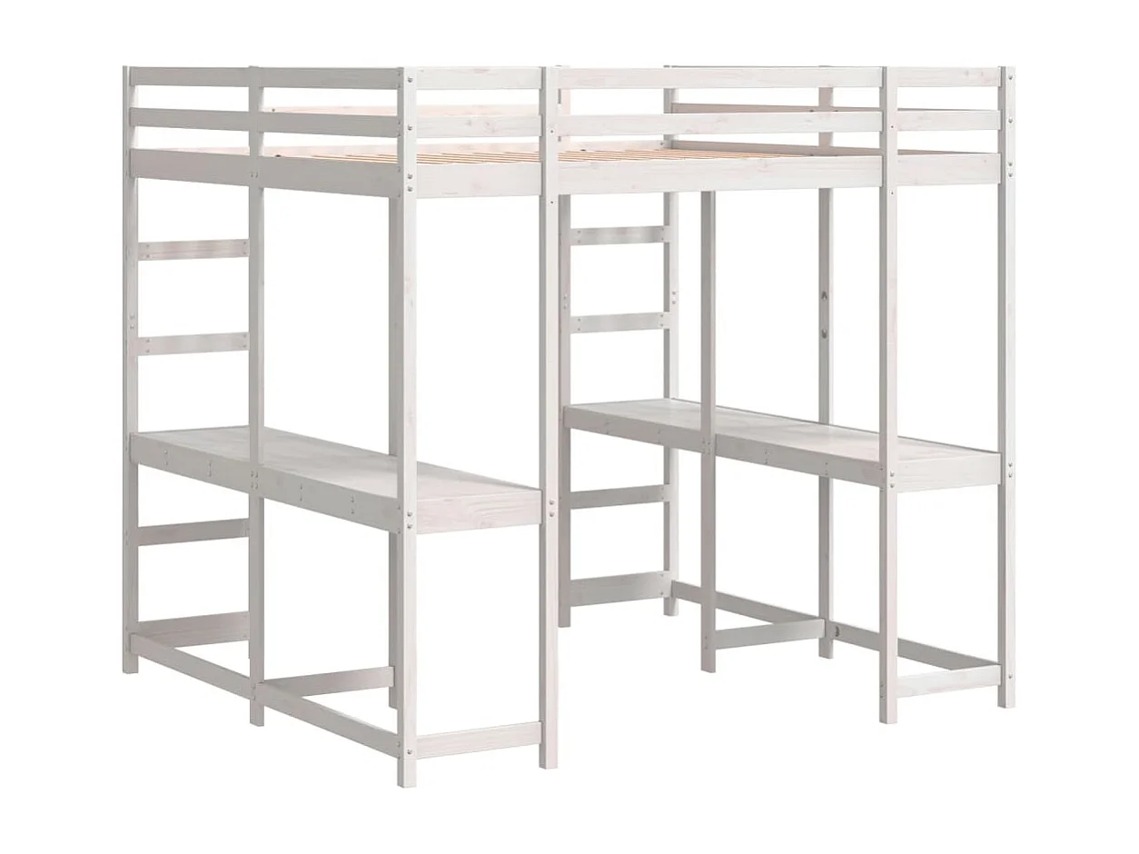 Lit superposé et bureau et échelle 180x200cm bois de pin massif