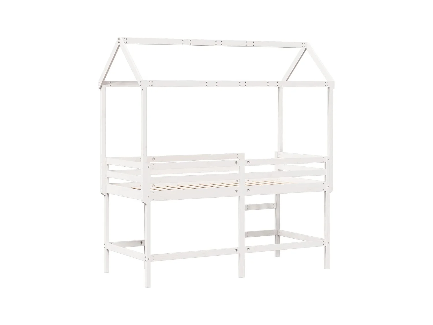 Cama alta c/ escada e telhado 90x190 cm pinho maciço branco