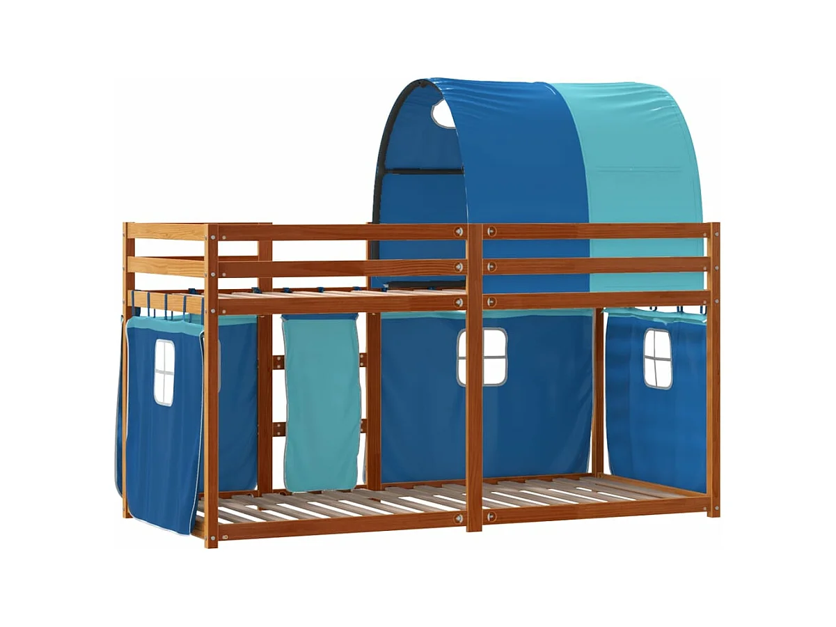 Beliche com cortinas 90x190 cm madeira de pinho maciça azul