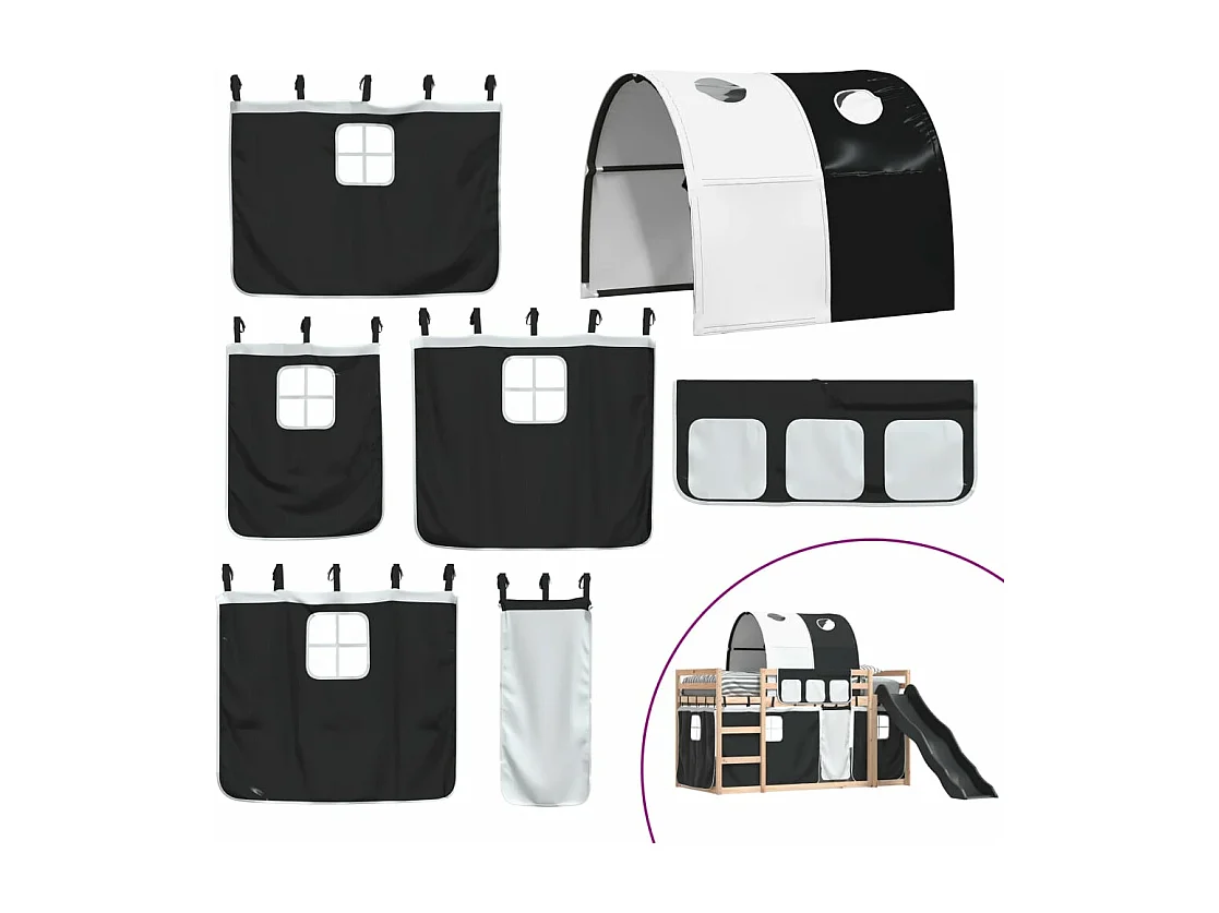 Beliche com escorrega e cortinas 90x190 cm branco e preto