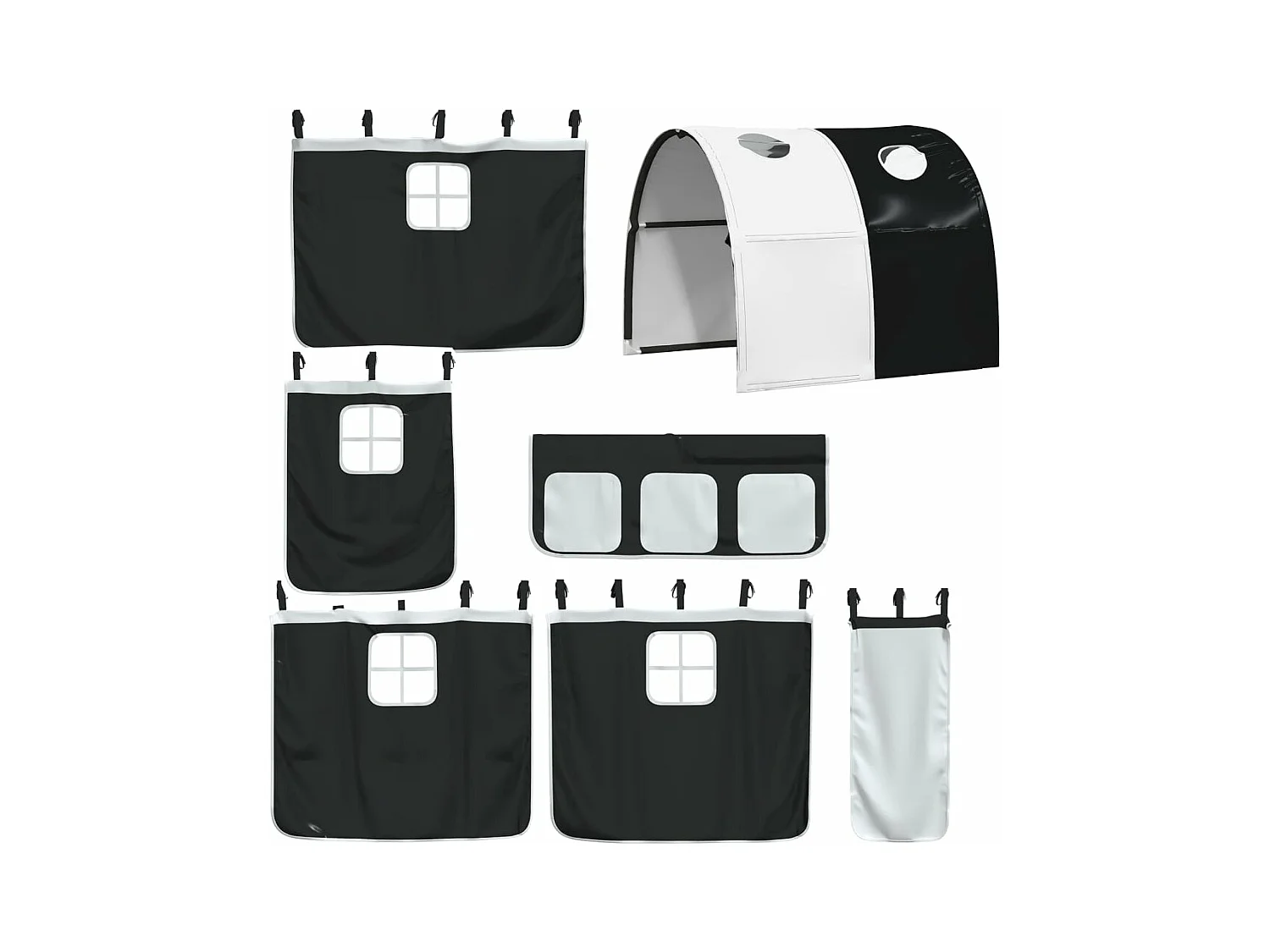 Beliche com escorrega e cortinas 90x190 cm branco e preto