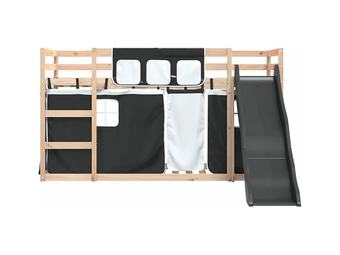 Lit superposé sans matelas avec toboggan blanc noir 90x200 cm