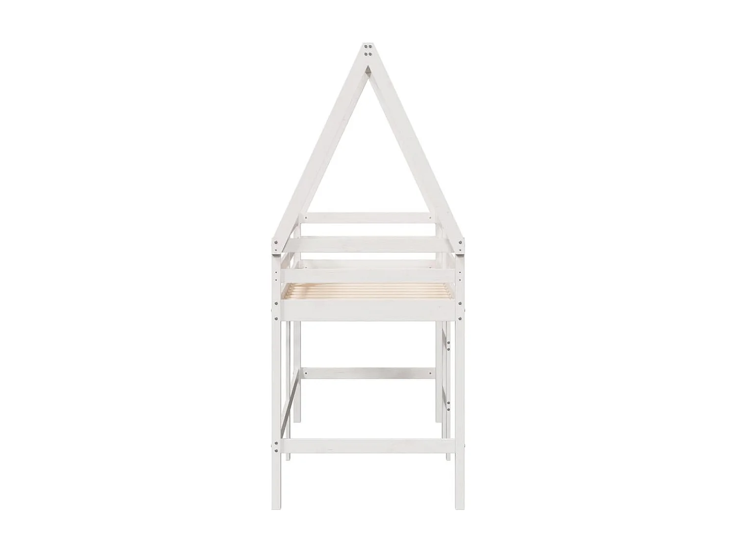 Cama alta c/ escada e telhado 90x200 cm pinho maciço branco