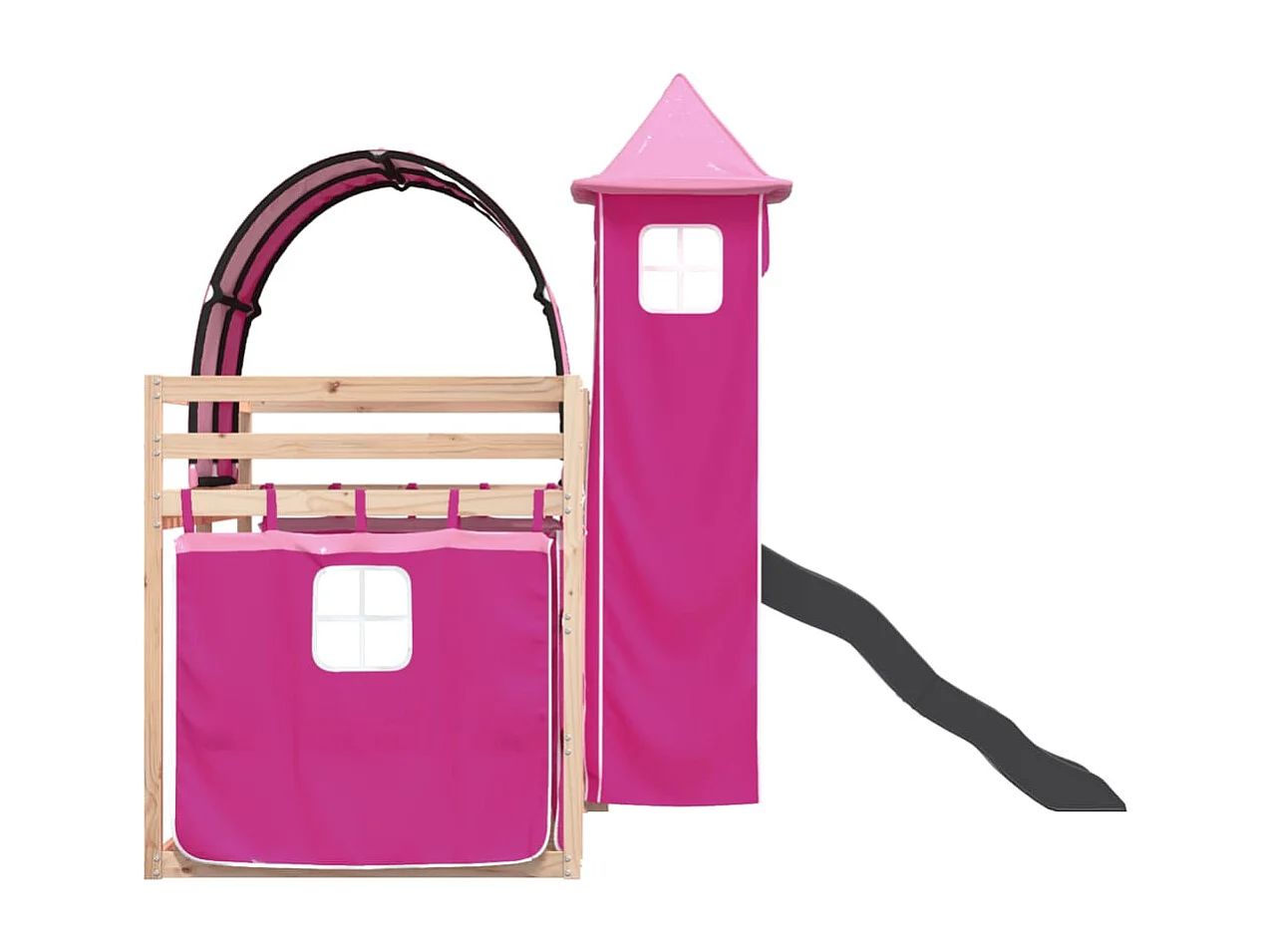 Letto a Castello con Scivolo e Tende Rosa 90x200 cm