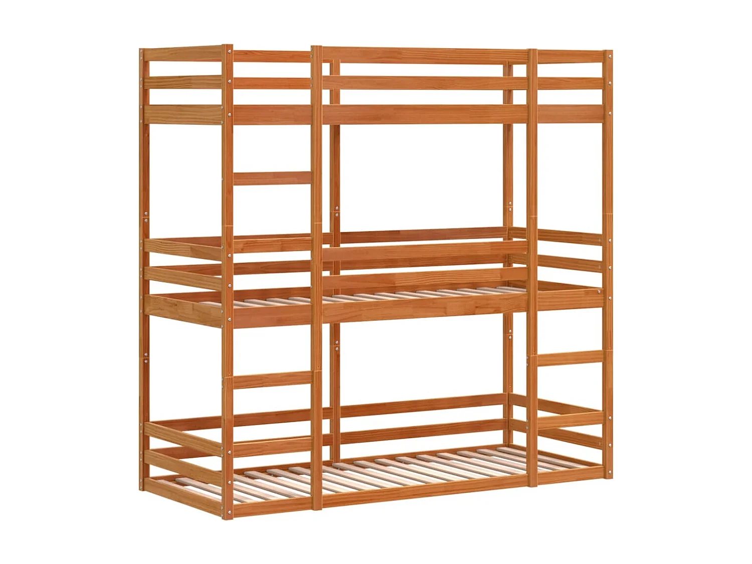 Letto Castello Triplo Marrone Cera 80x200cm Legno Massello Pino