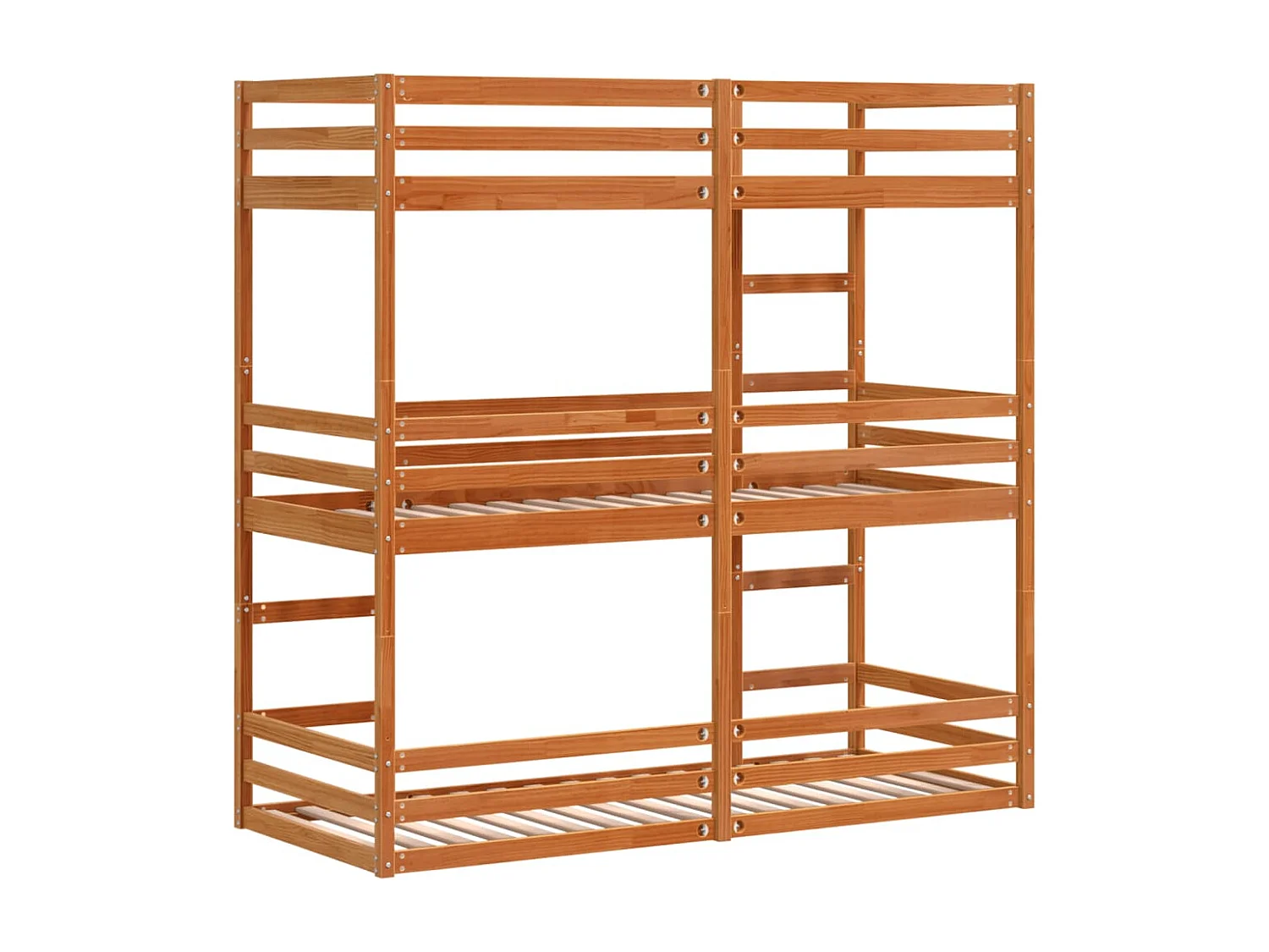 Letto Castello Triplo Marrone Cera 80x200cm Legno Massello Pino