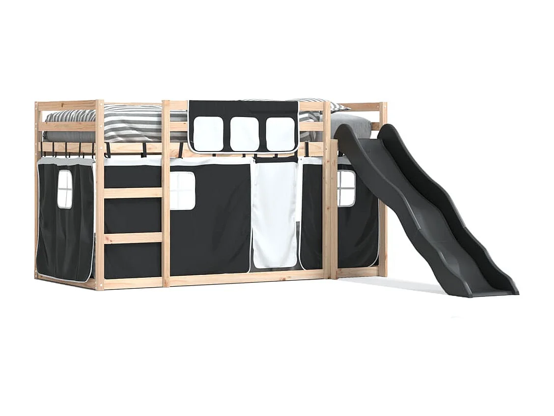 Lit superposé sans matelas avec toboggan blanc noir 90x190 cm