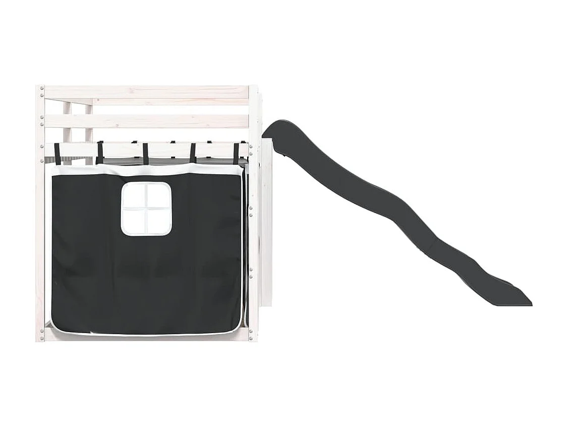 Lit superposé sans matelas avec toboggan blanc noir 90x200 cm