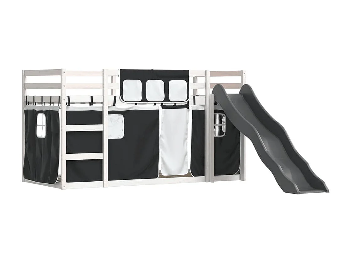 Litera con tobogán y cortinas blanco y negro 90x200 cm