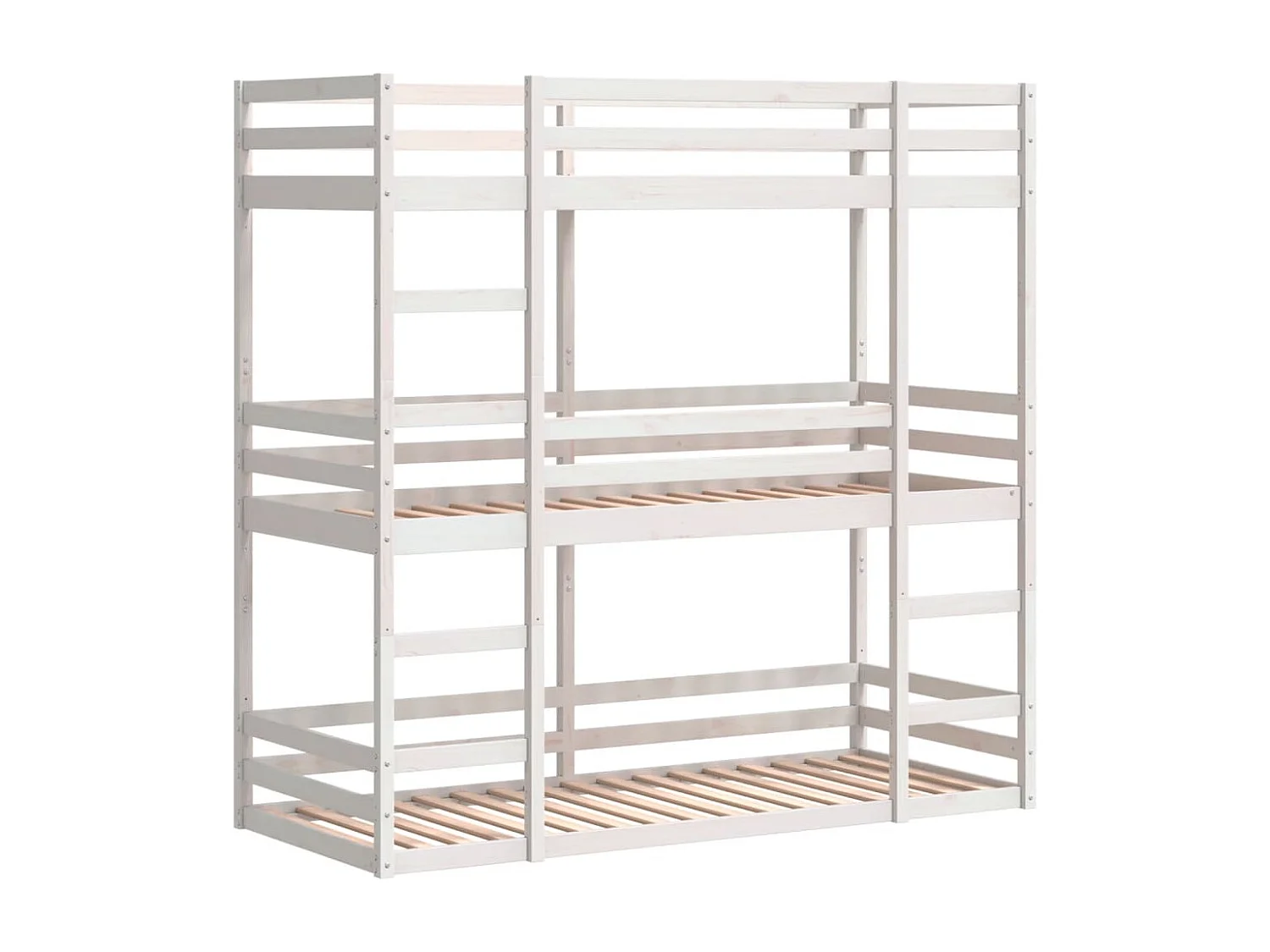 Litera triple de madera maciza de pino blanco 90x190 cm