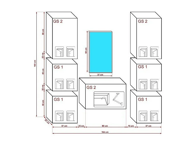 Ensemble de 7 meubles d'entrée muraux et un miroir F3, blanc