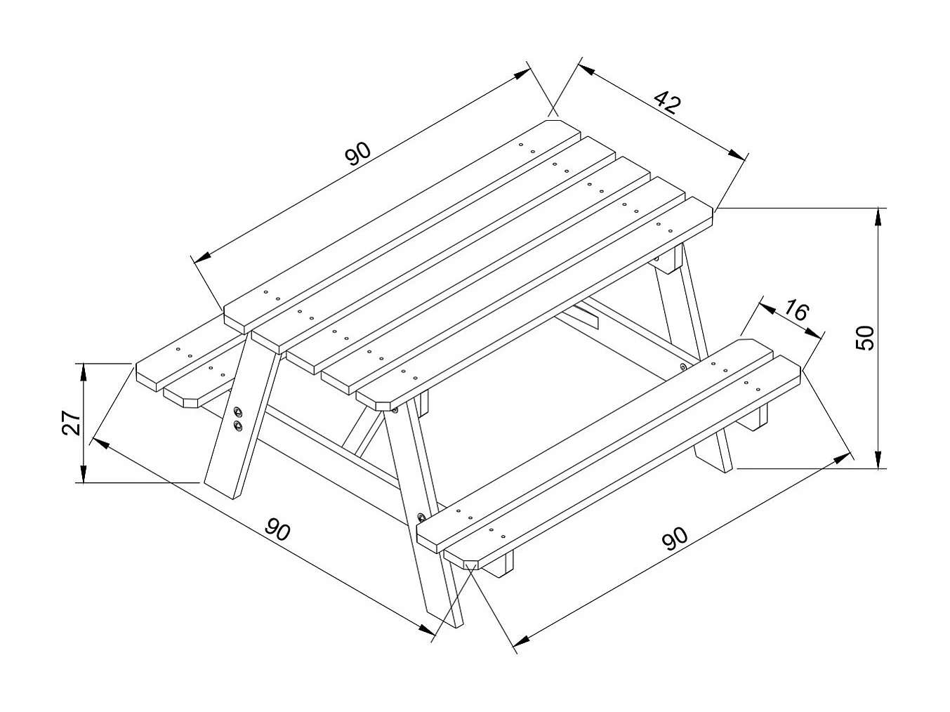 Tavolo da picnic per bambini in legno - L90xL90xA50 cm - M018-1