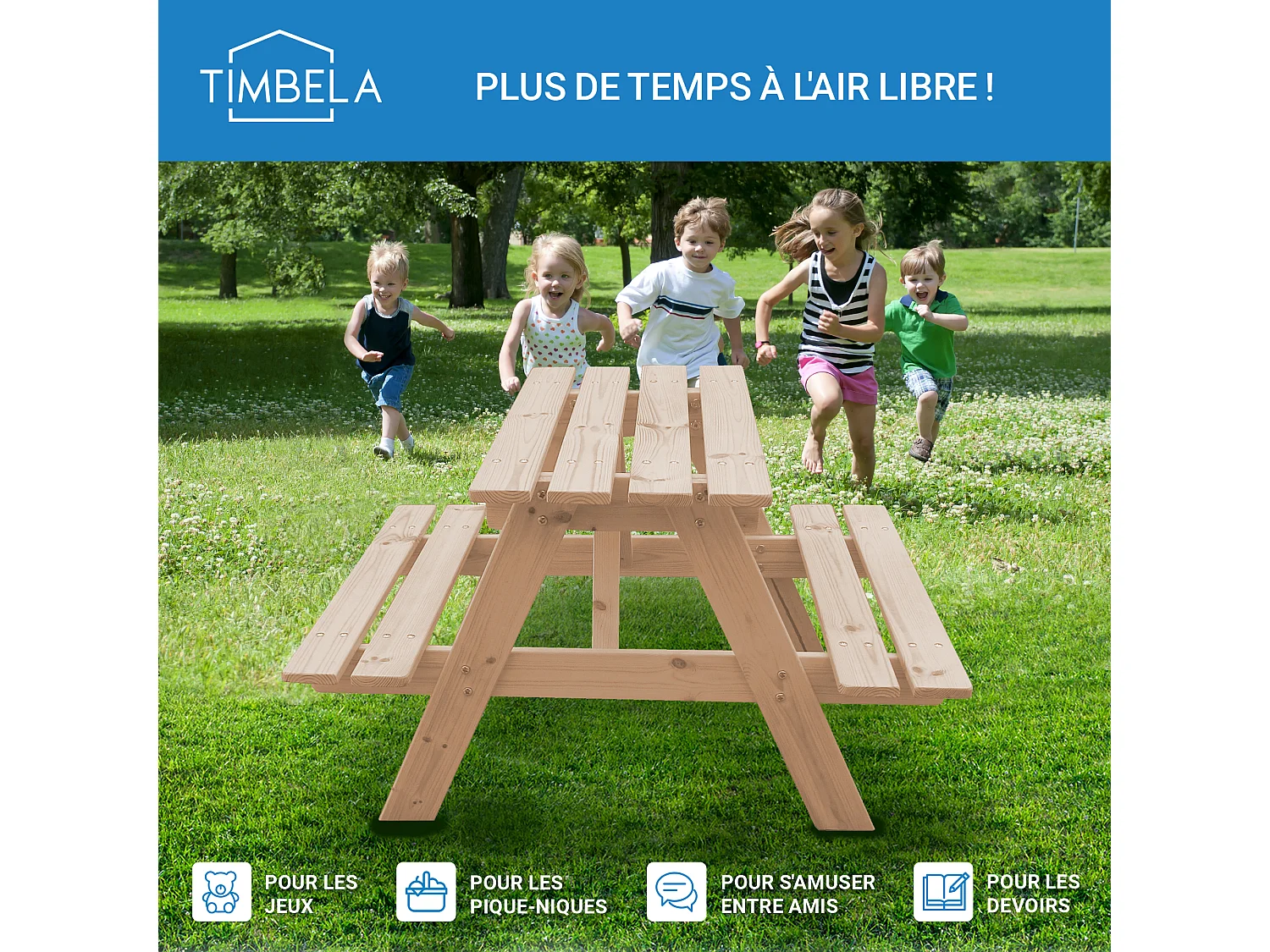 Table enfant en bois - 90x90xH50 cm - M018-1